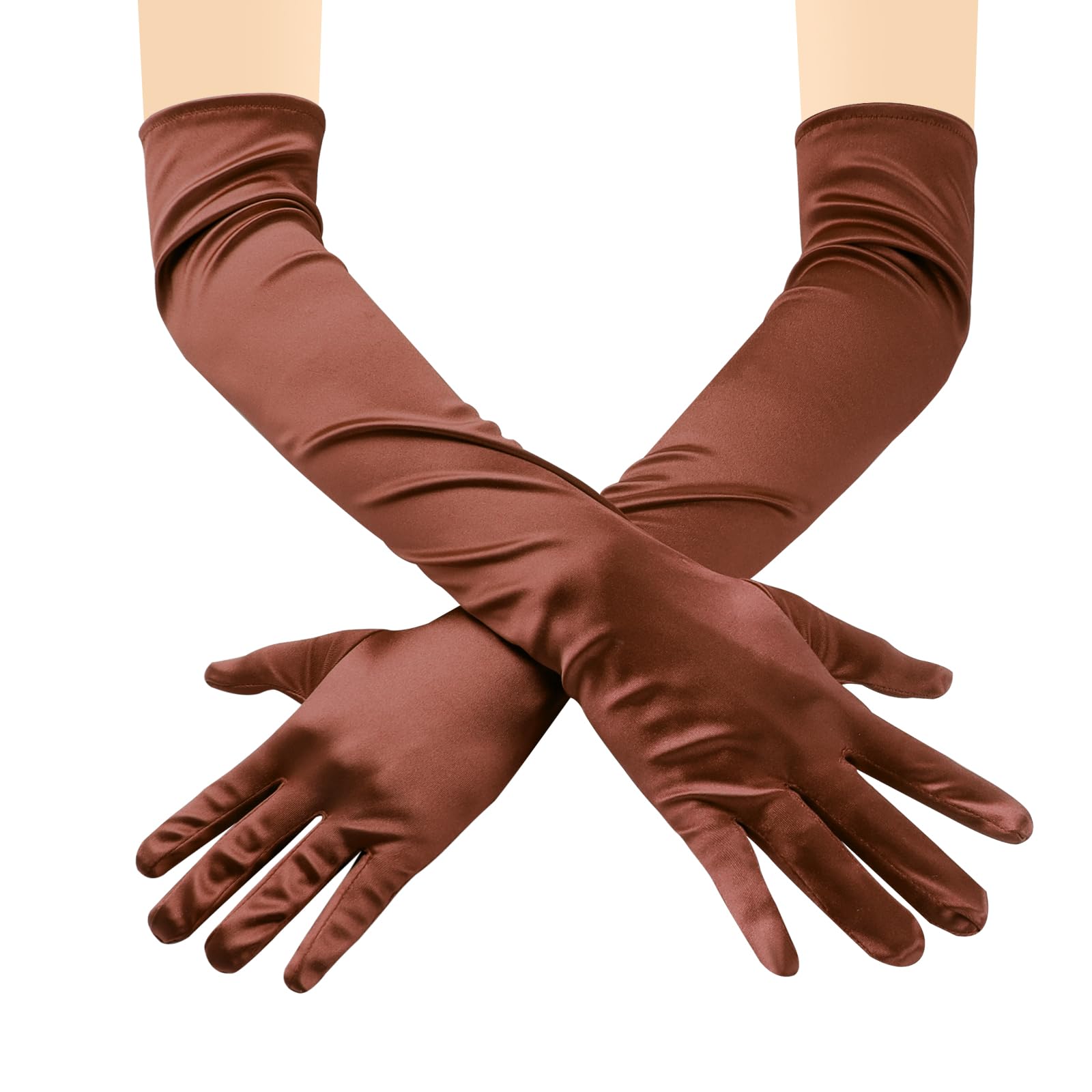 ZTVOWTO 1 Pair Women's Long Gloves, Stretchy Elbow Satin Gloves, Evening Gloves for Costumes, Opera, Bridal Party, Weddings and Proms(Coffee)