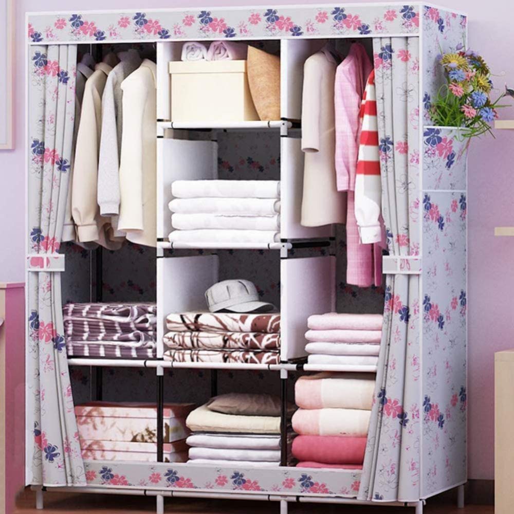 Armoire de placard portable Oxford solide avec 2 poches latérales penderie