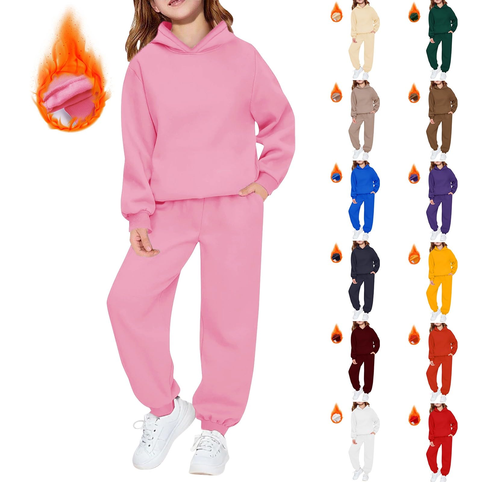 Chándal de forro polar liso con capucha para niños, conjunto de gimnasio para correr