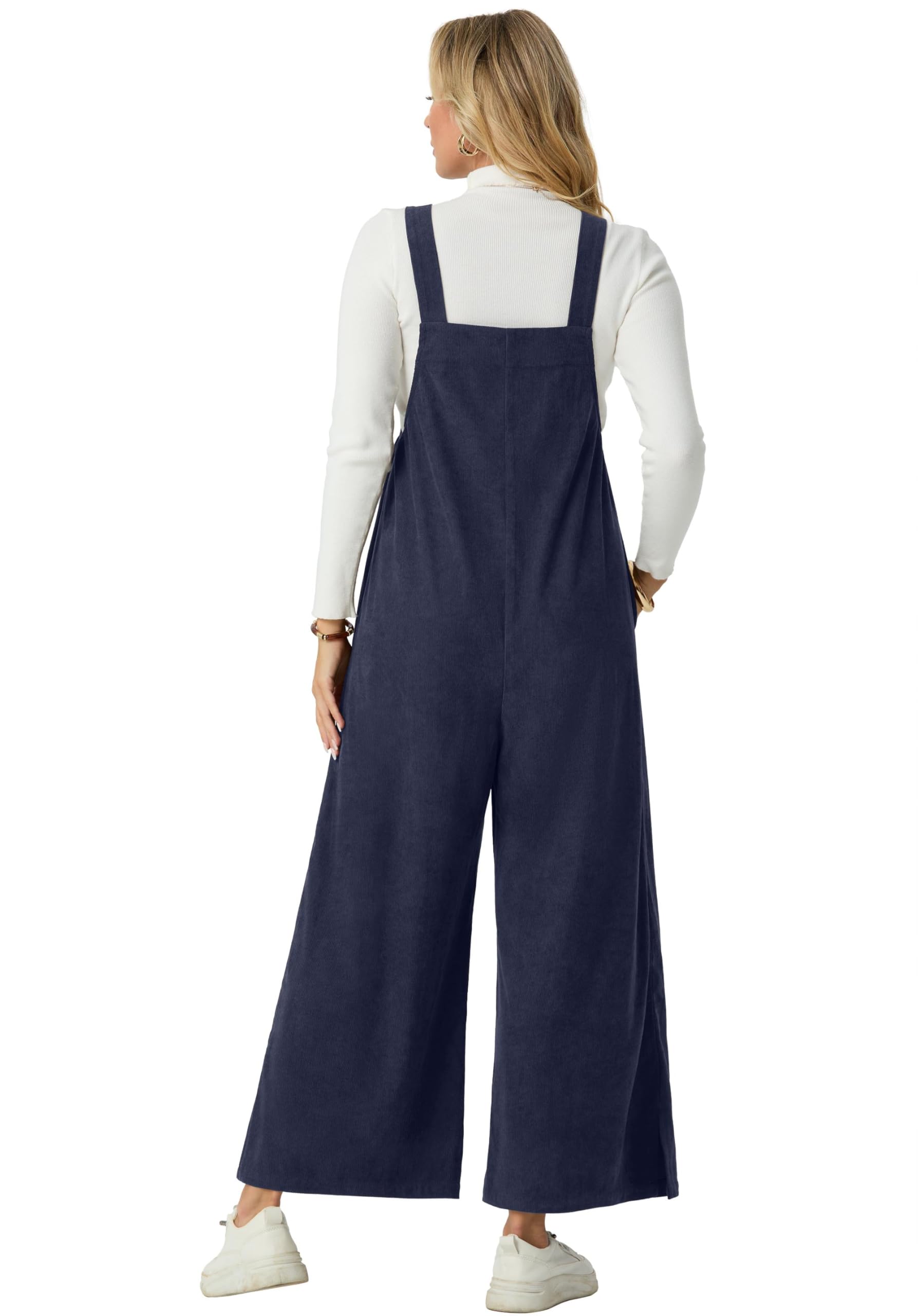 QIXING Salopette da donna in velluto a coste a gamba larga tuta casual con tasche UK