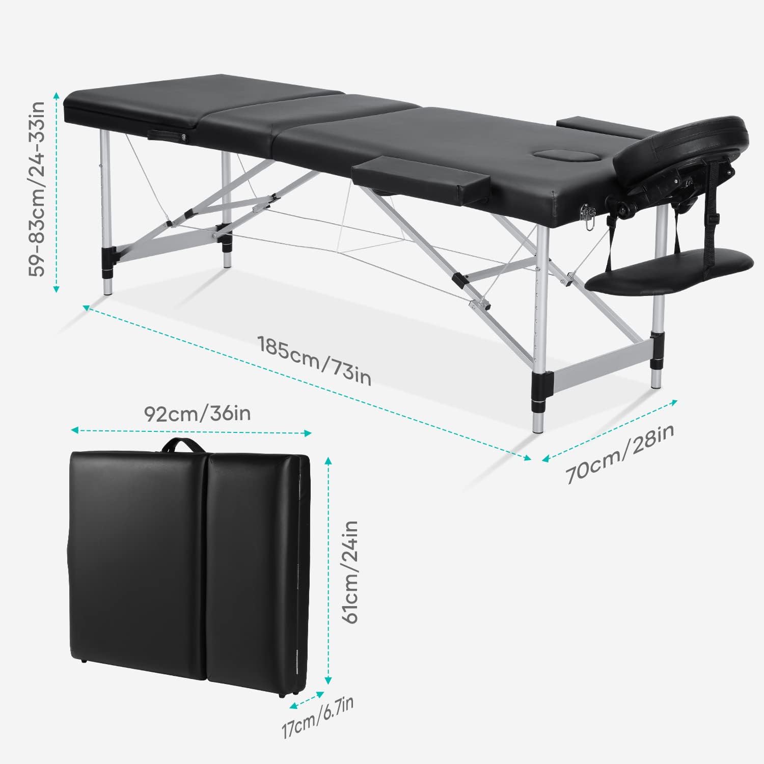 【Limited TIME Offer】 Careboda Professional Massage Table Portable Massage Bed, 3 Section Aluminum Foldable Spa Salon Bed, Comes with Carrying Case & Full Accessories : Beauty & Personal Care
