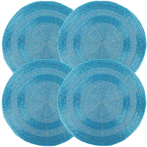 CLEENTABLE Decorative Beaded Placemats Set of 4 - Handmade Round