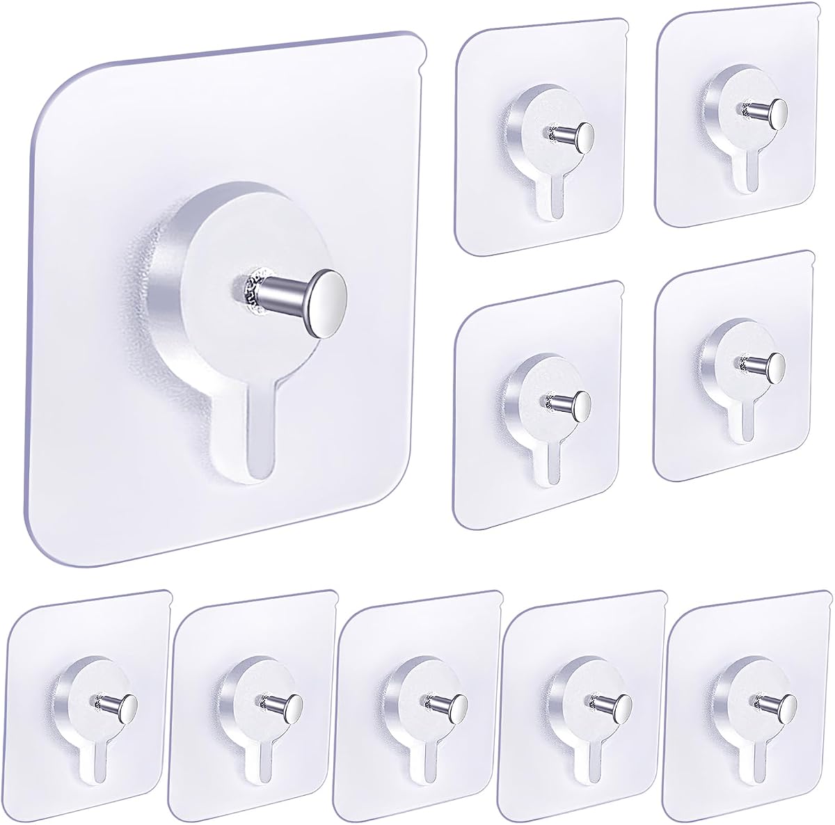 Ganchos de pared adhesivos (máximo 13 lb), impermeables, sin ganchos para clavos, paquete de 10 | Perchas de pared adhesivas fuertes sin clavos, sin daños a la pared para marcos de fotos, reutilizables para cocina, baño y oficina