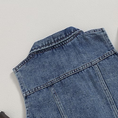 Image of Denim Vest Kids Girl Boy Fashion Coats Turn Dwon Collar Sleeveless Jackets Trendy Outwear