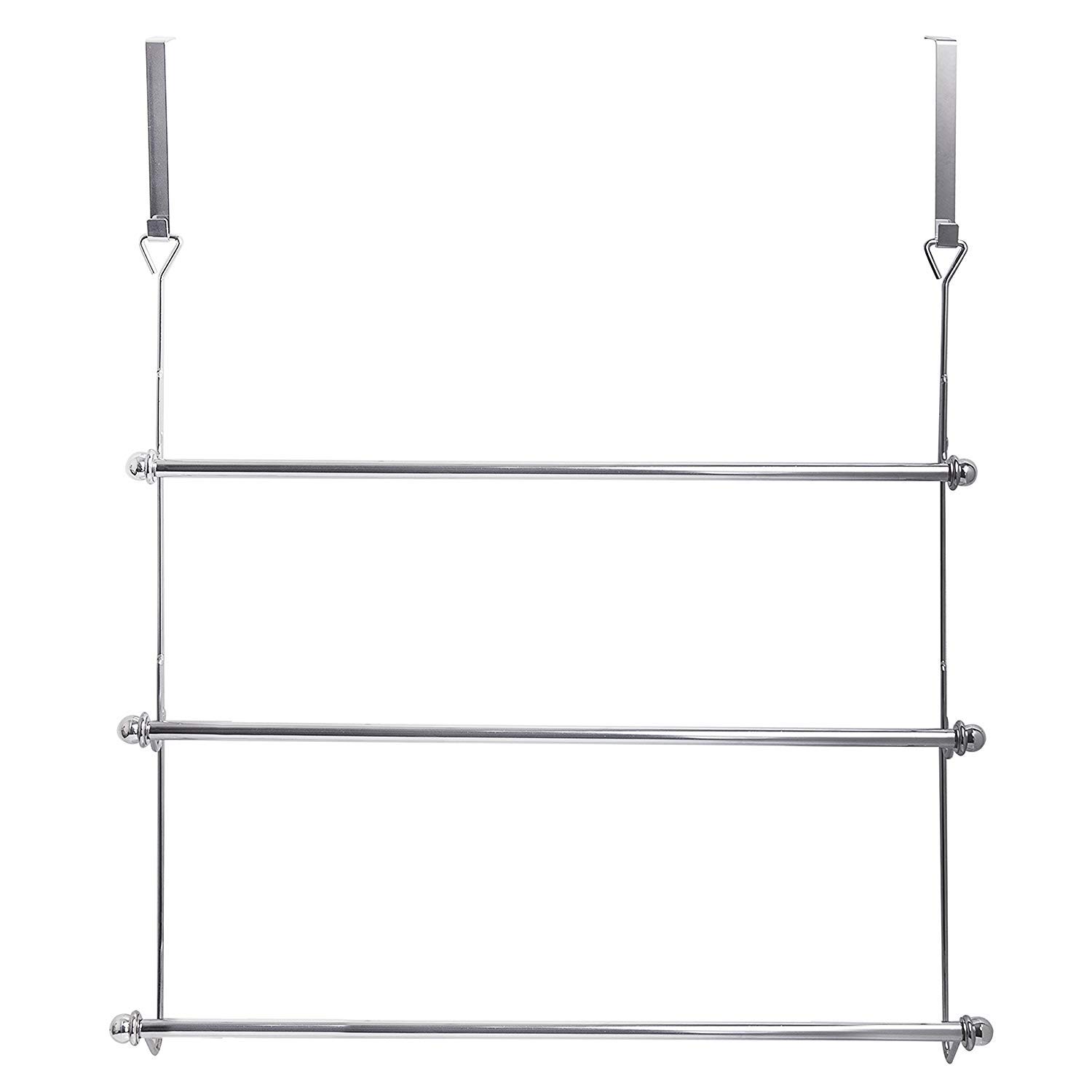 3 Tier Chrome Over Door Clothes Airer Towel Rail Rack Hanger Bar Holder