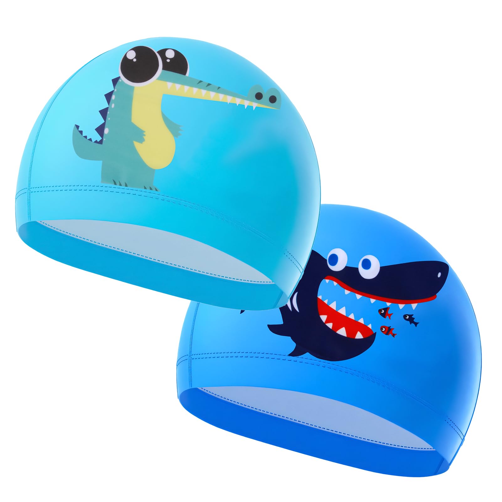 2 Pcs Kids Swimming Cap Comfortable Anti Slip Fabric Swimming Hat Stretchy Waterproof Swim Cap for Toddler Childrens Boys Girls Teens Age 4-10, Blue