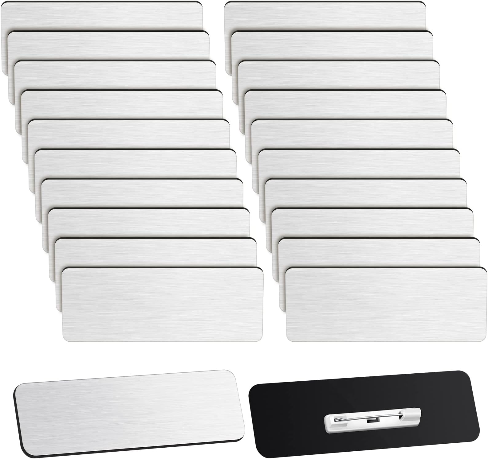 Breling 100 Pieces Name Tags with Pins 1 x 3 Inches Blank Name Tags Name Badge with Pins Name ID Badge Holder Name Tags for Office Workers Students Employee Custom (Silver and Black)