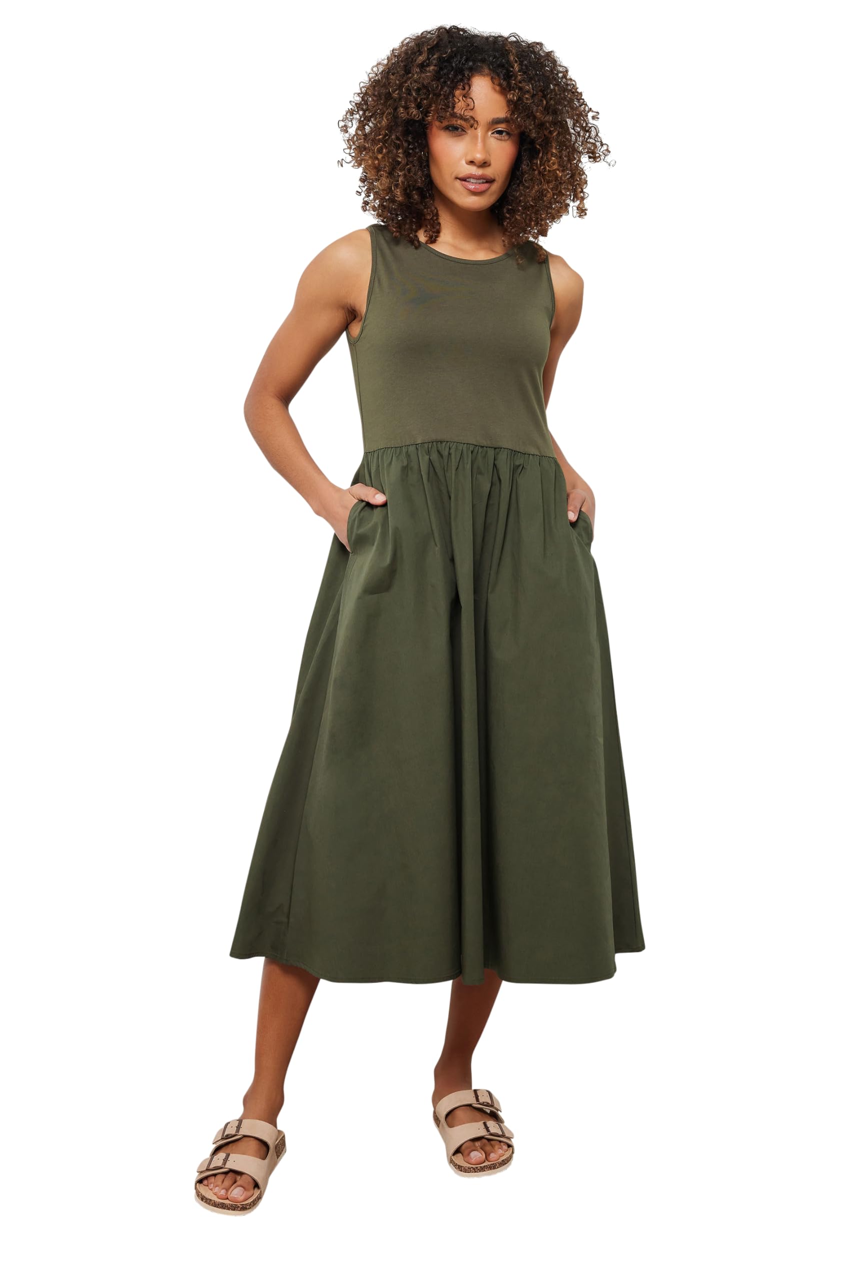 M&Co Women's Light Khaki Sleeveless Midi Dress In Size 18