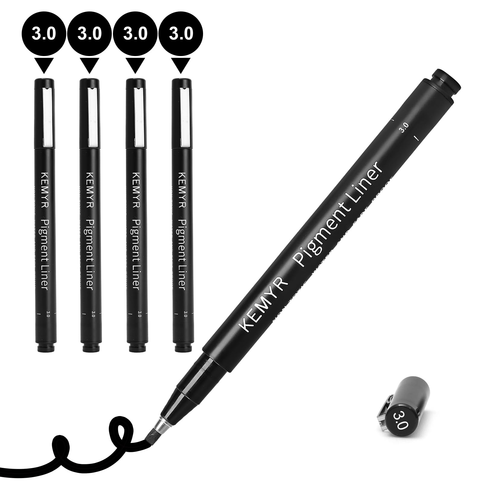 KEMYR 4 Micro Fine liner Drawing Art Pens Calligraphy Pens: 3.0 Size Black Art supplies Waterproof Archival Black Ink Markers For Artists,Use for Professional Watercolor,Sketching โ image 1