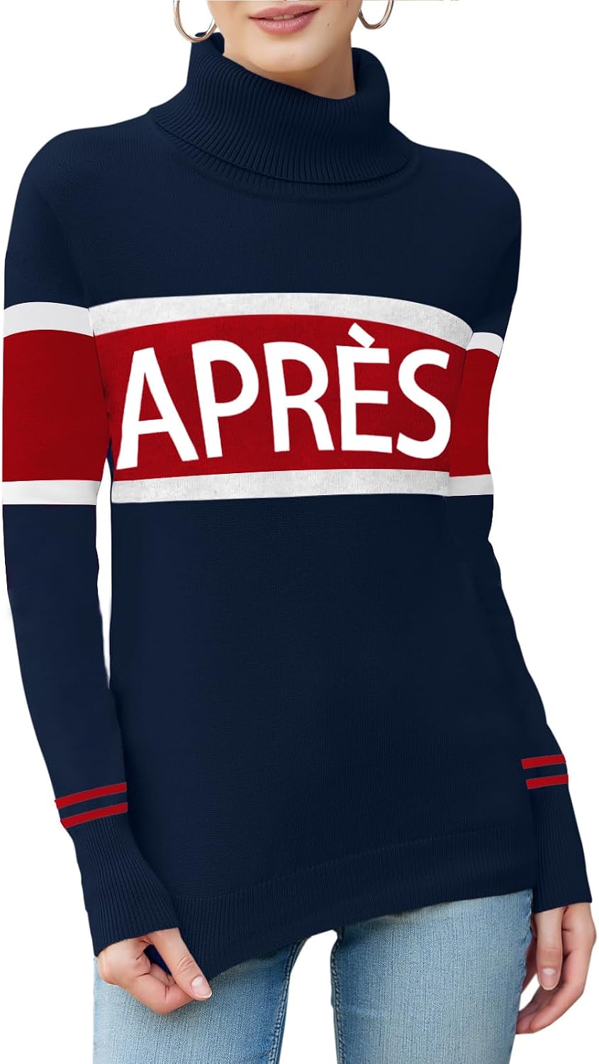 Women Turtleneck Sweaters Stripe Sleeve Lightweight Shirts Apres Ski Tops Fashion Winter Thermal Outfits