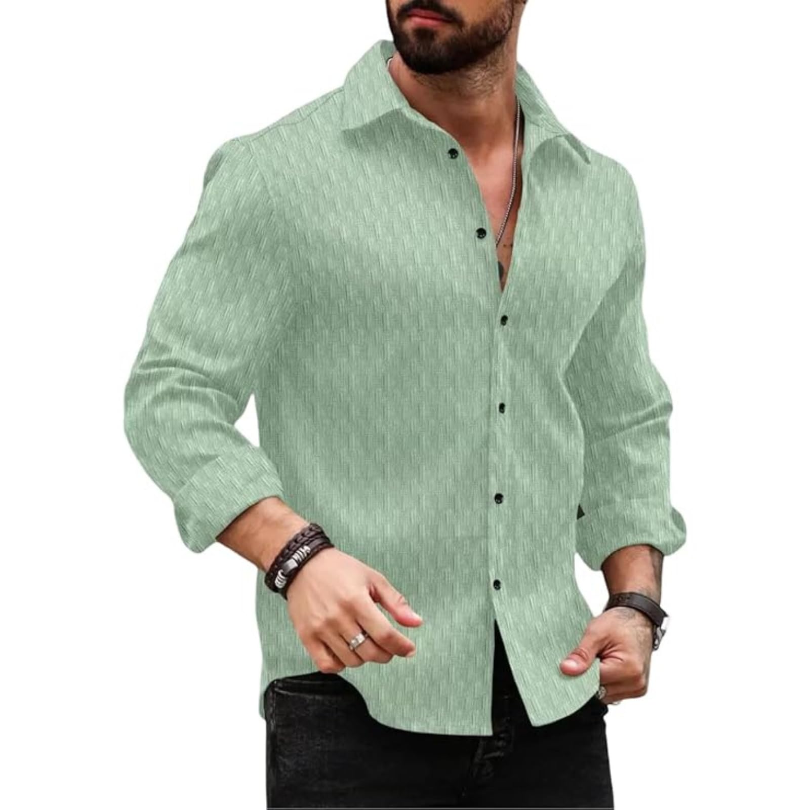 deelmo Men's Regular Fit Button Down Dress Shirts Textured Long Sleeve Casual Hawaiian Shirt-picture-13