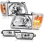 VIPMOTOZ Chrome Housing OE-Style Headlight & Turn Signal Corner Lamp Assembly For 2001-2004 Toyota Tacoma Pickup Truck, Driver & Passenger Side