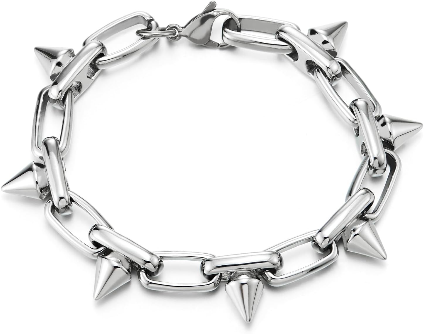 Stainless Steel Spike Link Chain Bracelet for Men Women, Unique Style