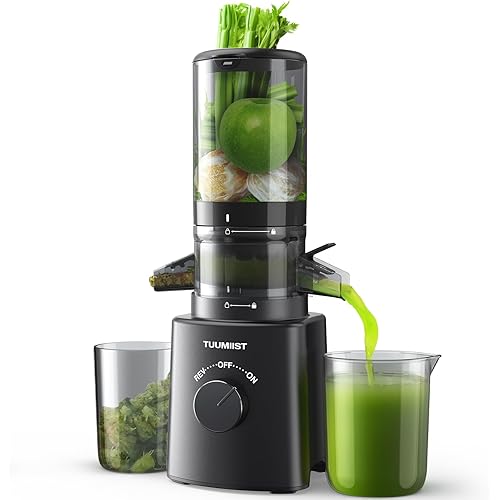 Juicer Machines, TUUMIIST Cold Press Juicer with 4.6'' Large Feed Chute Fit Whole Vegetable And Fruit, Masticating Juicer Easy To Clean, Black