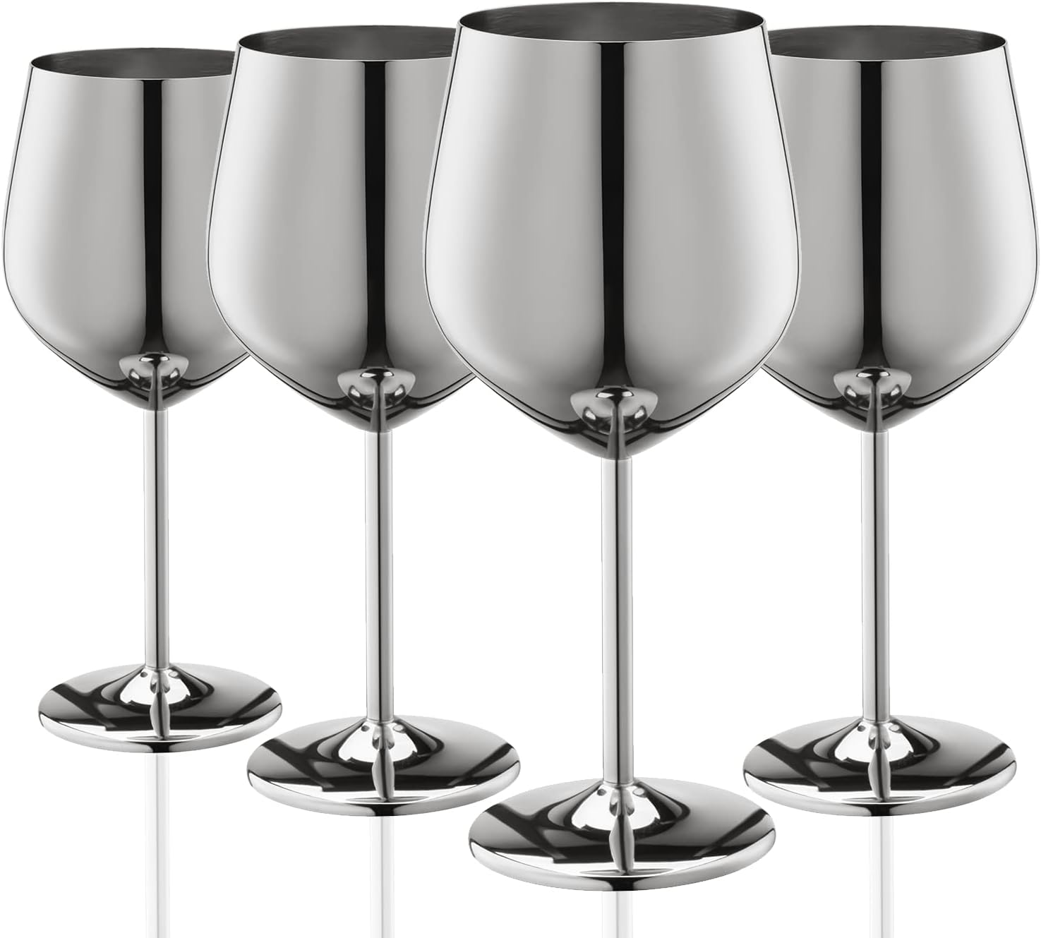 WOTOR Stainless Steel Wine Glasses Set of 4, 540ml/18oz Silver Goblet, Unbreakable Metal Wine Glass, Fancy Wine Goblets for Outdoor, Travel, Camping and Pool (Silver)