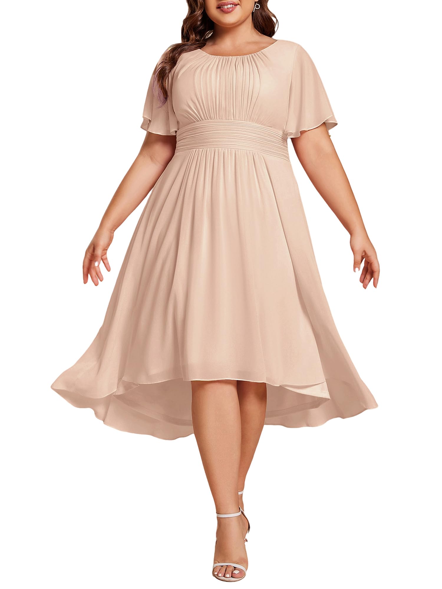 Ever-Pretty Women's Chiffon High Low Plus Size Cocktail Wedding Guest Dress