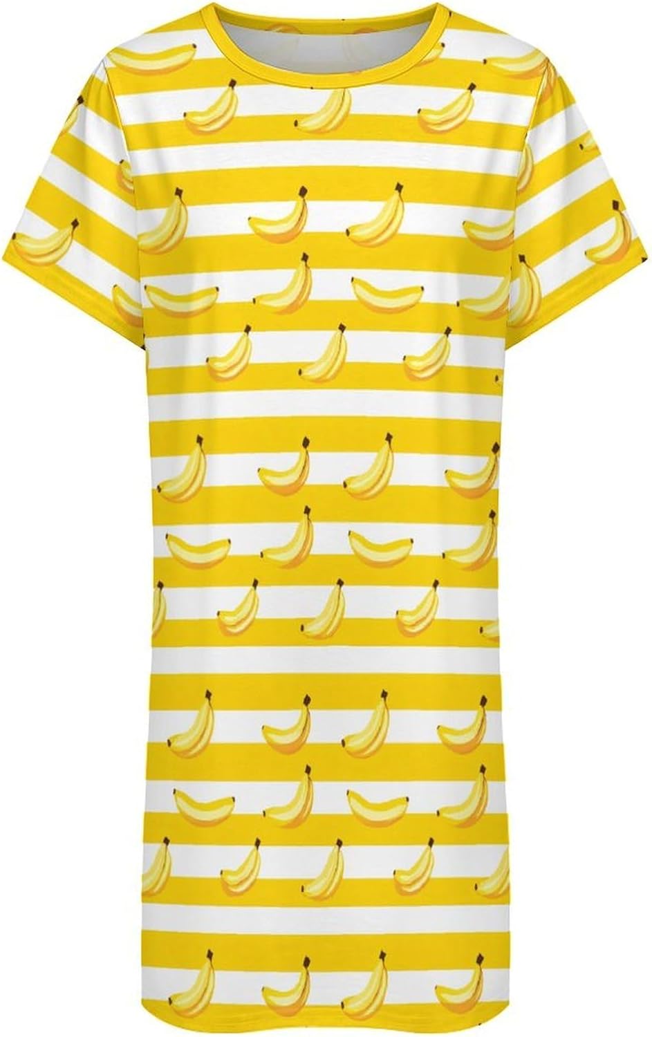 Banana Yellow White Stripes Nightgowns for Women Short Sleeve Sleep Dress Casual Sleepshirt Night Gowns Pajamas
