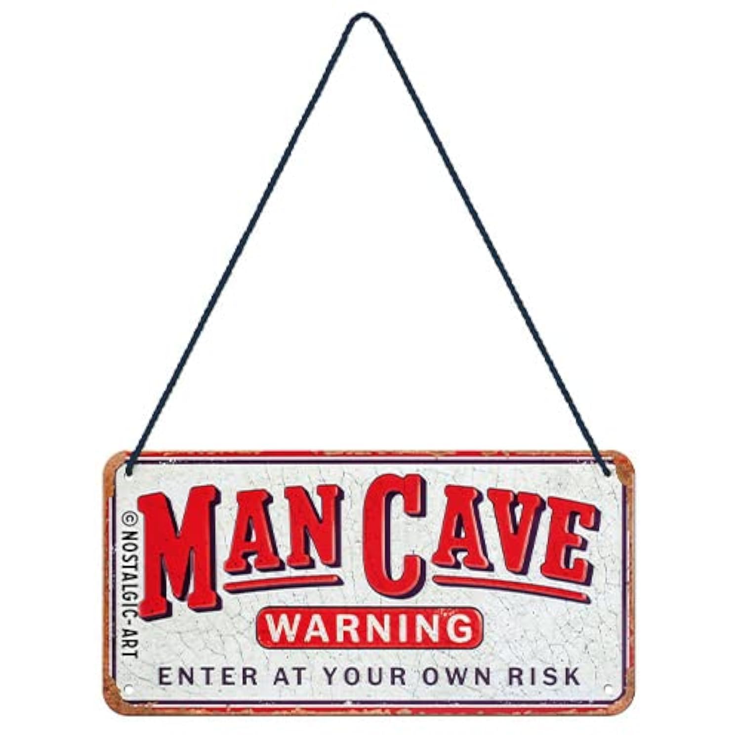 Nostalgic-Art Retro Hanging Sign, 10 x 20 cm, Man Cave Warning - Gift Idea for Men, Metal, Vintage Design with Saying, Tin Signs Sayings