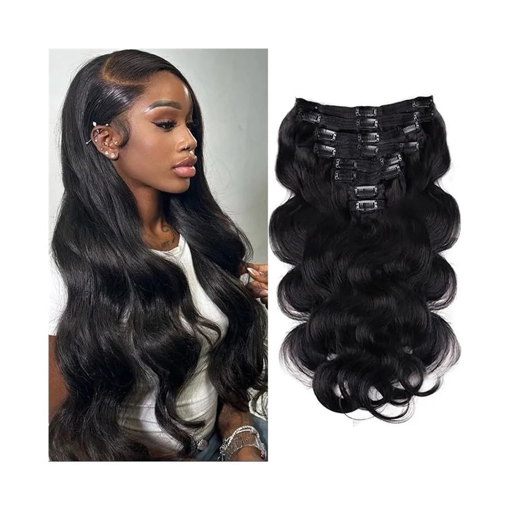 Dopinki do włosów z klipsami, prawdziwe ludzkie włosy, fale, bezszwowe, 120 g, brazylijskie włosy Remy, 8 szt. z 18 klipsami Double Wefts 26 cali (30 cm)