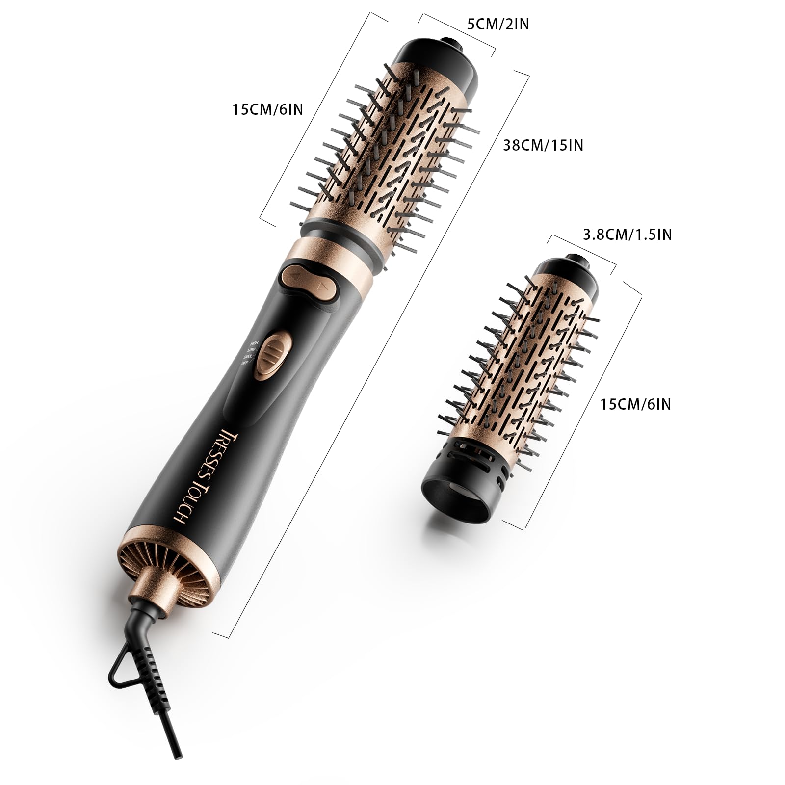 Rotierende Warmluftbürste, 3-in-1 Rundbürstenföhn mit 2 Bürsten (1,5"&2") zum Trocknen Styling Voluminierende Curling Schlafen in einem Schritt, 3 Temperaturen, Negativ-Ionische