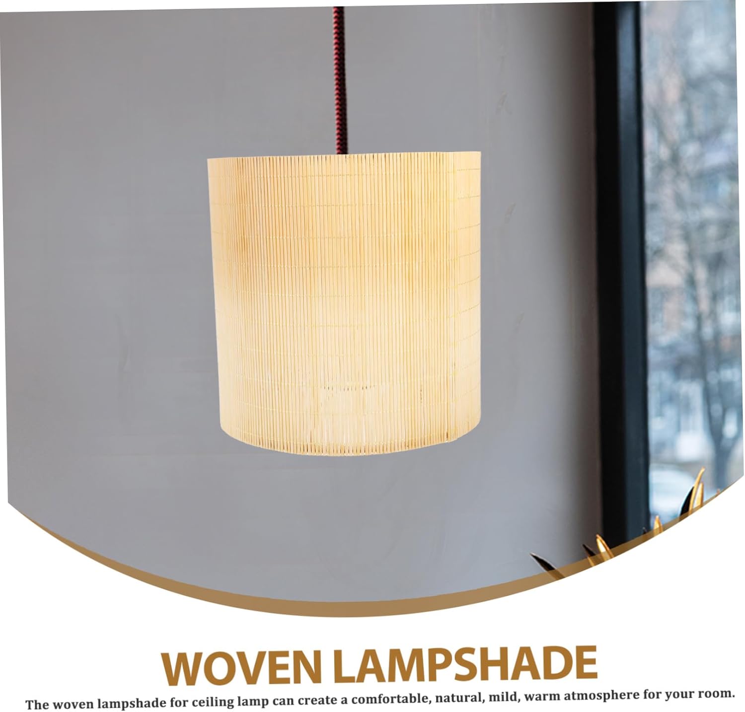 Woven Rattan Lamp Shade for E27/E14 Pendant Light Rustic Ceiling Shade Textured Floor Lamp Cover Boho Style Lighting Fixture for Living Room and Bedroom