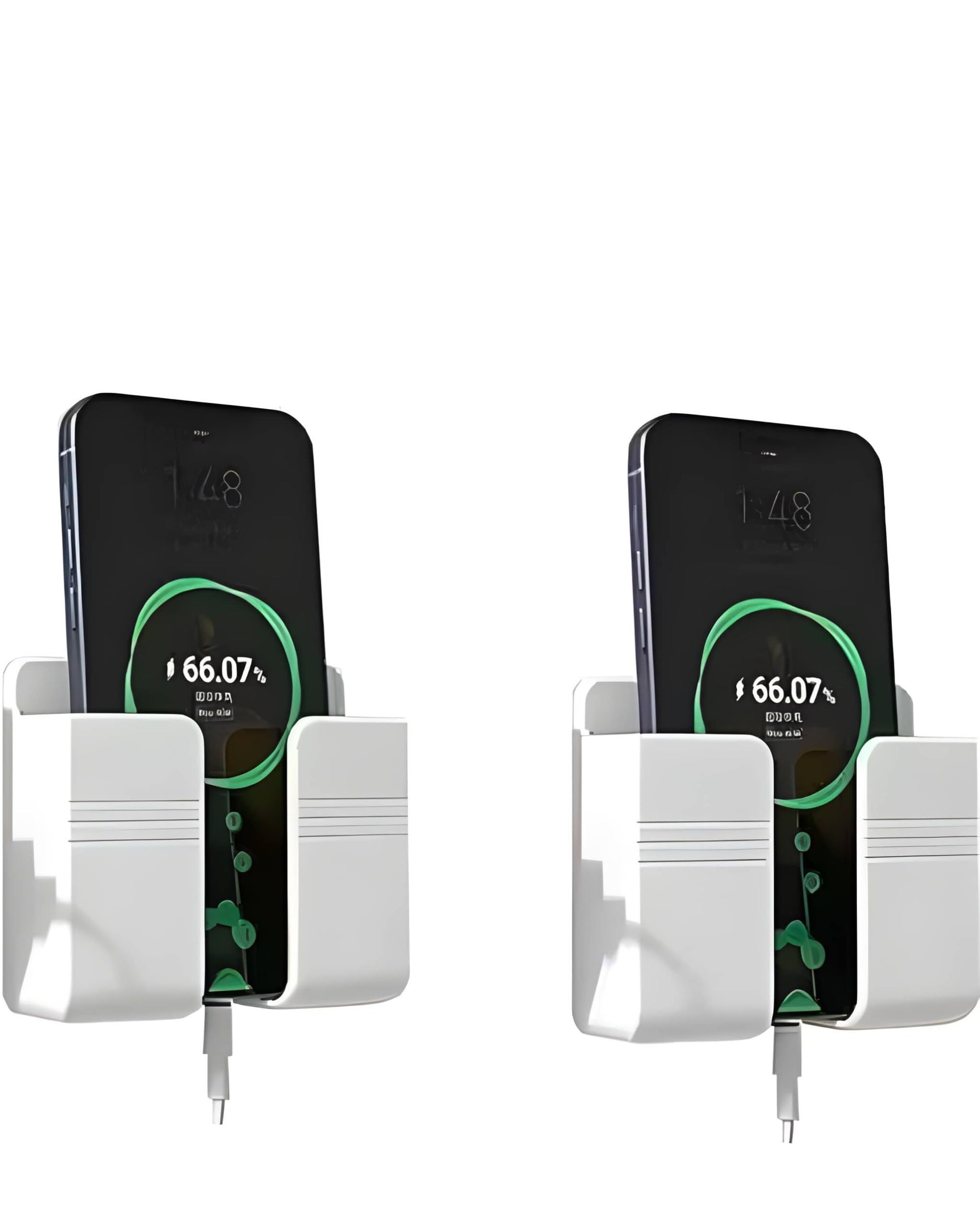 2-Pack Wall Mount Phone Holder & Charging Stand - Universal Self-Adhesive Mobile Organizer with Cable Management Slot for Bedroom, Office & Smart Phones (White)-image-20