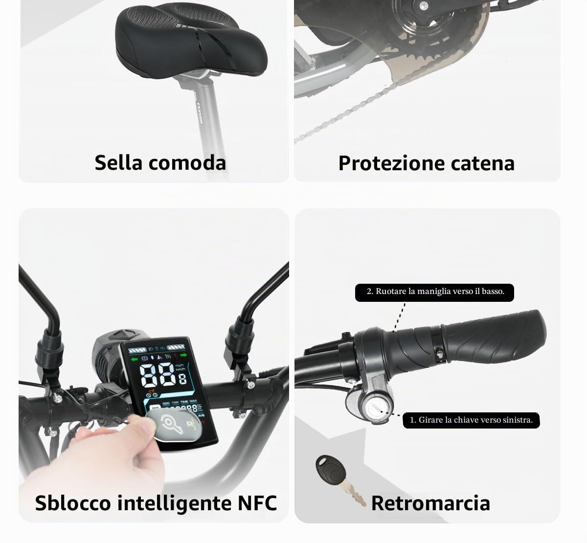 cysum AG1 Gary: triciclo elettrico pieghevole da 20 pollici, dotato di batteria da 48 V e 20 Ah, con un'autonomia di 100-120kilometers, Supporta la tecnologia NFC e la funzione di retromarcia
