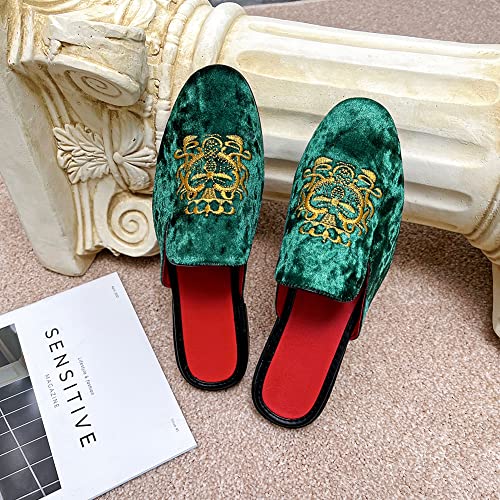 Image of FLQL Men's Leather Scuff Slippers Velvet Slip On Loafers Fashion Backless Mule Clogs Anti-Slip Sandals Slides for Men and Women Designer Size 7-13