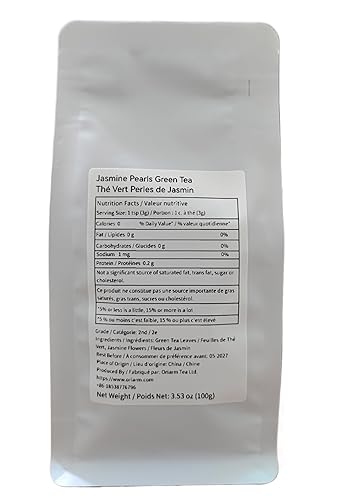 Miniatura 2 de Oriarm Jazmín Pearls Tea Hojas sueltas  Perlas de dragón de té verde chino  2 grado  3.53oz (3.53 onzas) bolsa resellable con cierre hermético