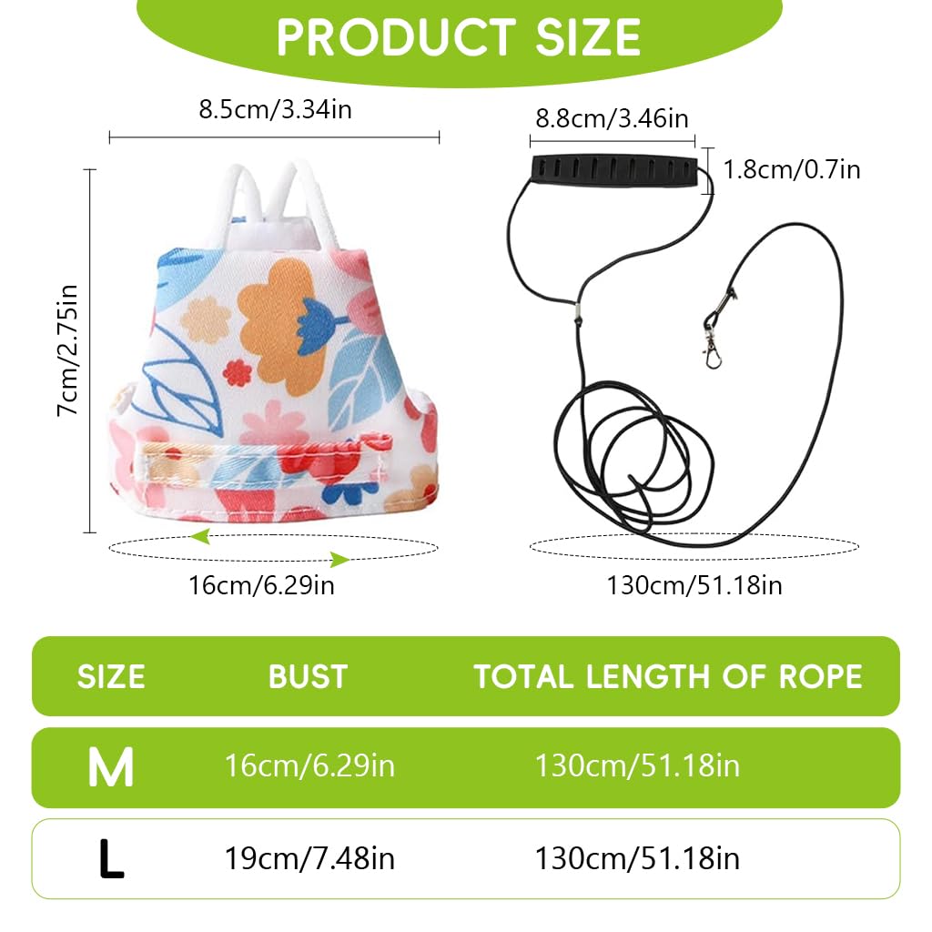 Qpets® Bird Harness and Leash Set for Parrots, Adjustable Escape-Proof Shoulder Strap Parrot Harness with Hook & Loop, 51 Inch Elastic Training Cord - Safe Flight Suit for Small Medium Birds, M