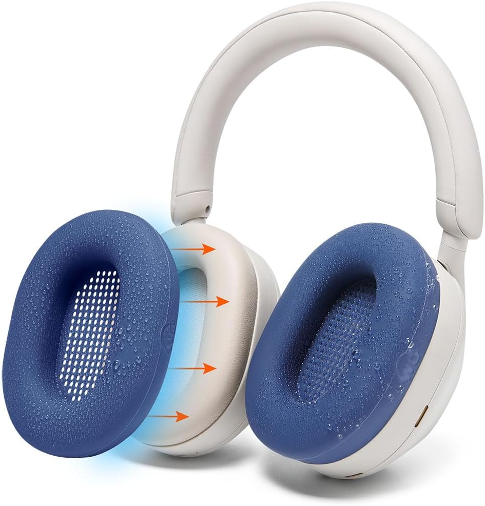 WC SweatZ XM5 - Protective Headphone Ear Covers for Sony WH1000XM5 by WC | Only Compatible with Sony XM5 Over Ear Headphones | Sweatproof & Easily Washable | Blue