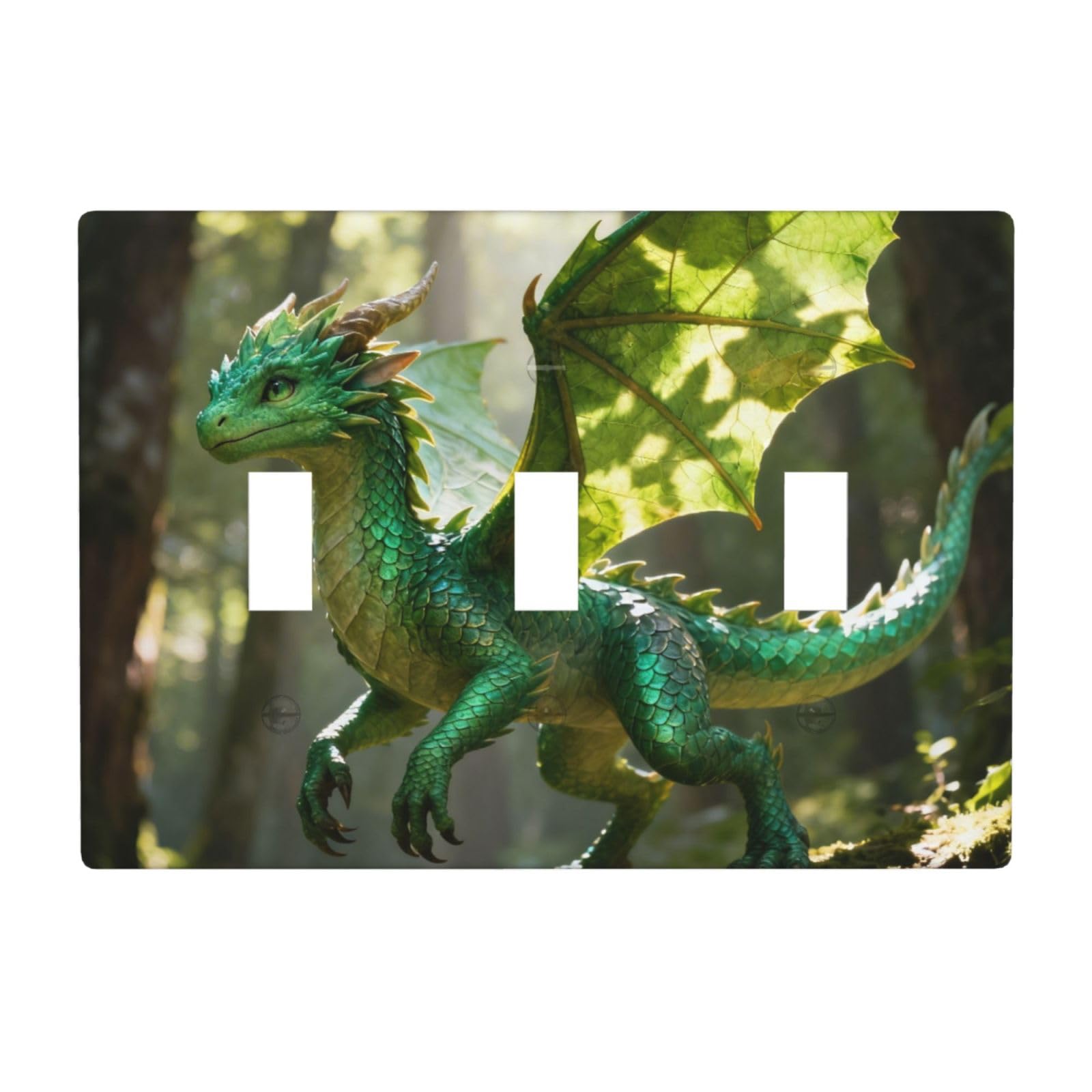 Cute Dragon Pattern 3 Gang Switch Plate Cover-Unbreakable Polycarbonate Wall Plate, Heat Resistant Toggle Switch Decor for Home