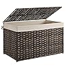 SONGMICS Storage Basket with Lid, 42.3 Gallon (160L) Storage Bin, Woven Blanket Storage Basket with Handles, Foldable, Removable Liner, Metal Frame, for Bedroom, Laundry Room, Brown URST76BR