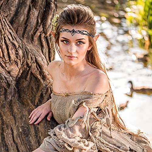 Freshme Elf Ears With Fairy Crown Set 2 Pairs Soft Elf Ears With Pixie Headband Headpiece Kit Cosplay Costume Accessories Silver Tiara For Women Girls Halloween Renaissance Dress Up Valentines Day Gift #TOP2