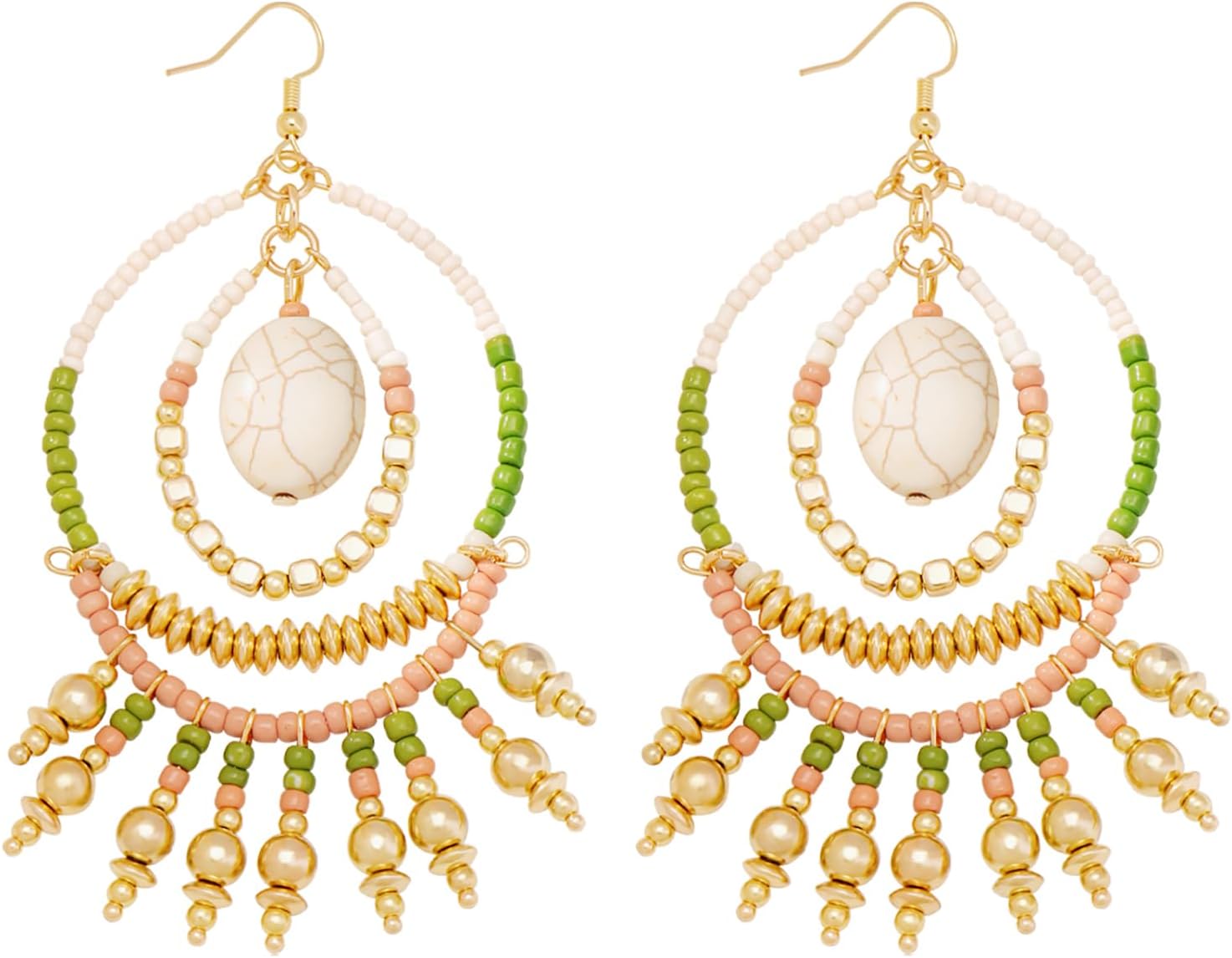 Handmade statement seed bead hoop earrings for women multicolor