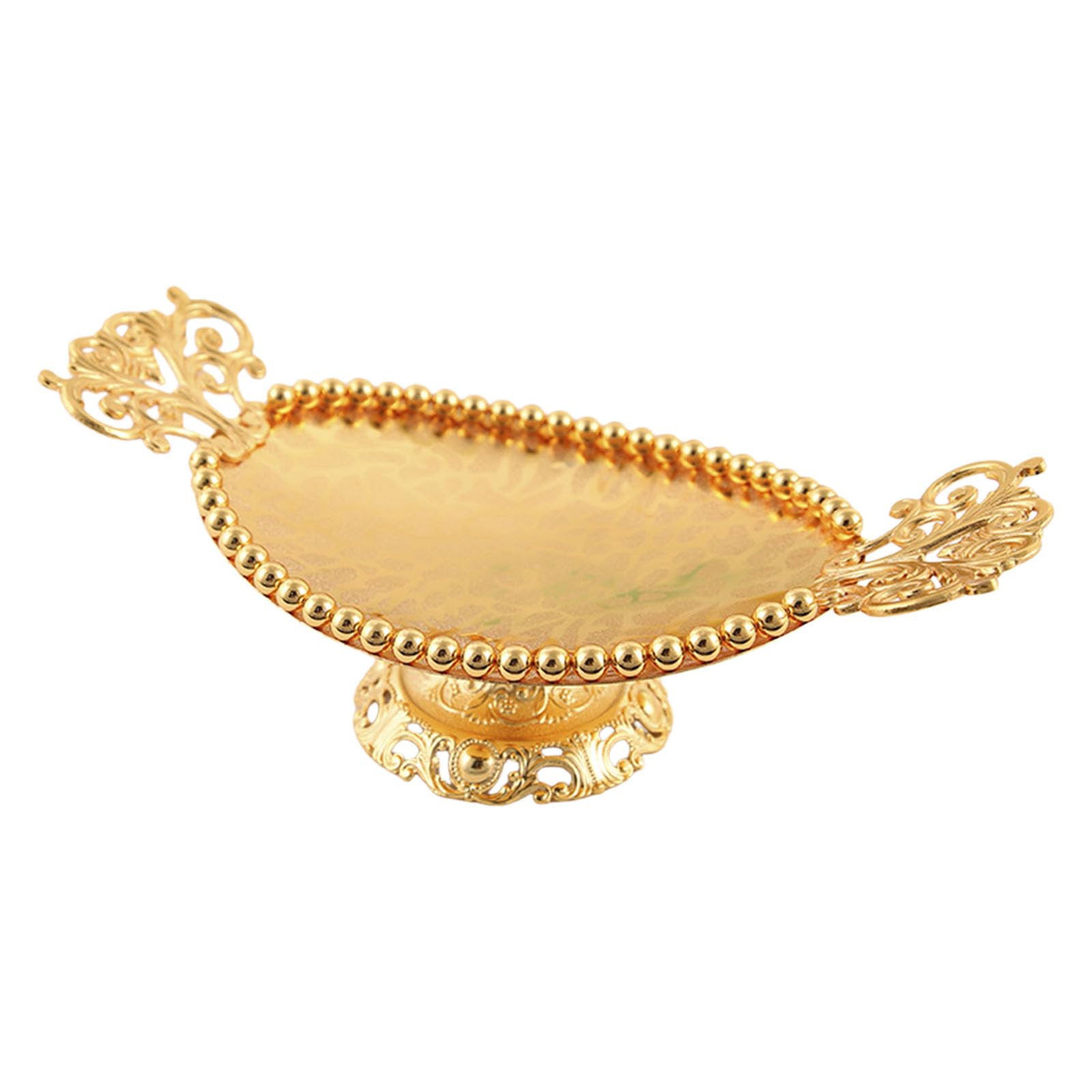 Jazuaiao Golden Beads Metal Party Platter European Elegant Oval Snacks Tray for Serving Fruits Nut and Dessert Table Decors Metal Serving