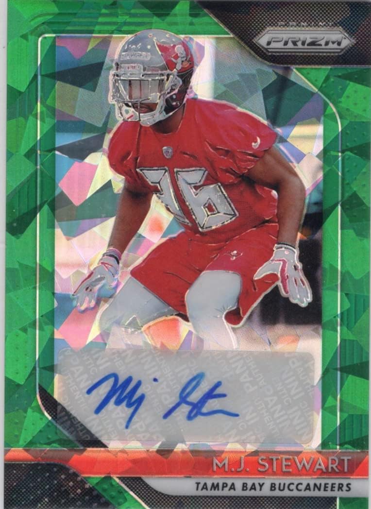 M.J. Stewart Autographed & Serial Numbered #45/75 Green Prizm Rookie Card Collectible Football Card - 2019 Panini Prizm Football Card #RA-MJ (Bicaneers)