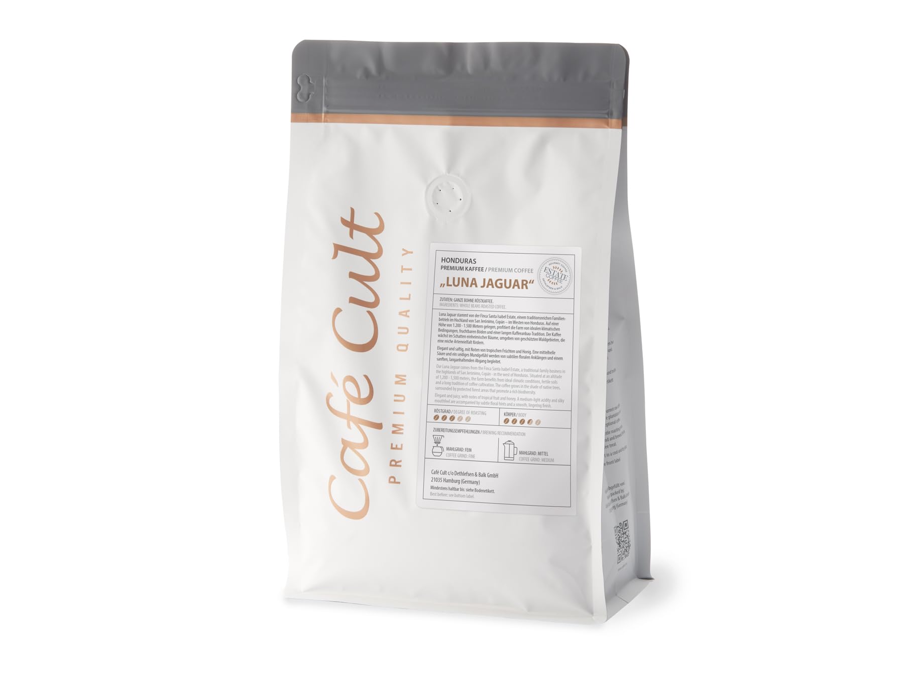 Teemando® Kaffee Honduras Luna Jaguar, Ganze Bohne, 1 kg, Mittel-Dunkle Röstung, Arabica Kaffeebohnen