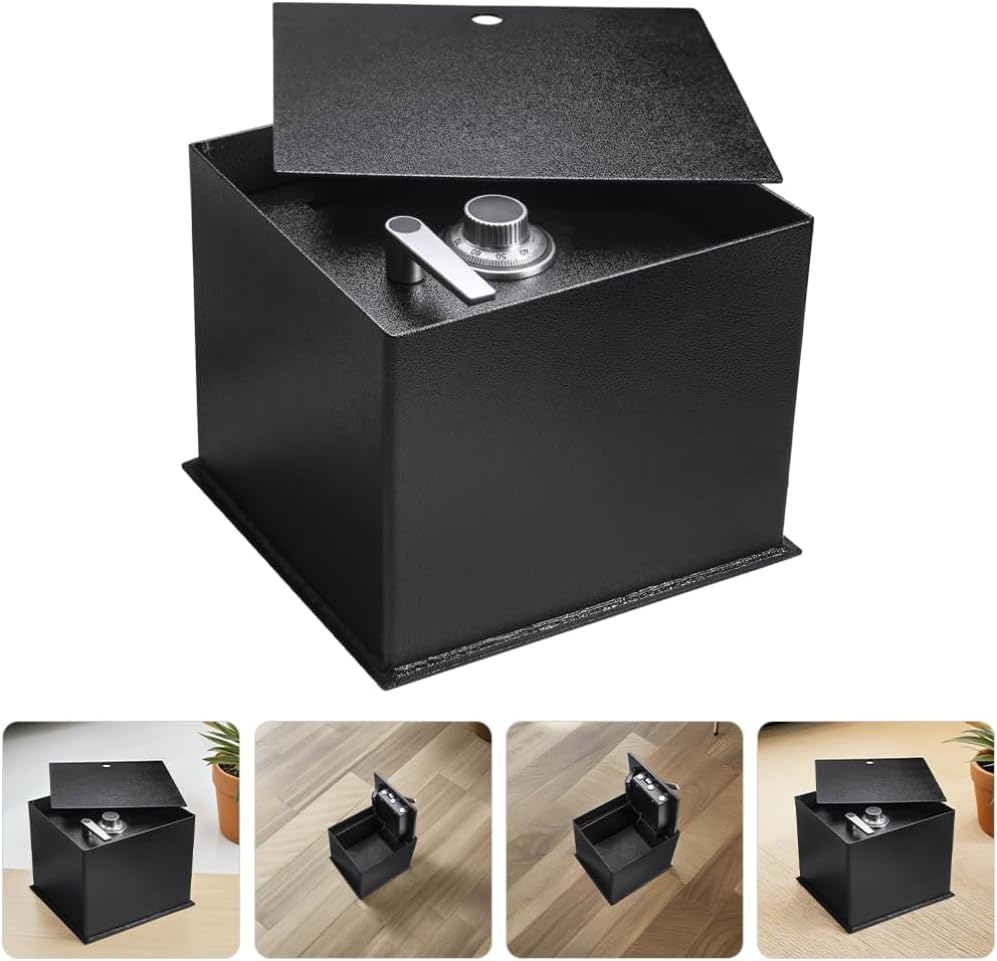 BESPORTBLE In-Ground Floor Safe with Combination Lock, Steel Construction, Hidden Storage for Valuables, Black