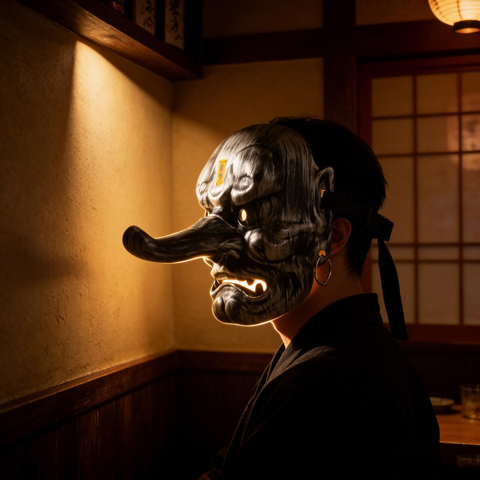 Maschera Tradizionale Giapponese Tengu da Demone Maschera Completa da Cosplay Leggera per Halloween Decorazione Samurai Realistica per Eventi Teatrali e Collezionisti