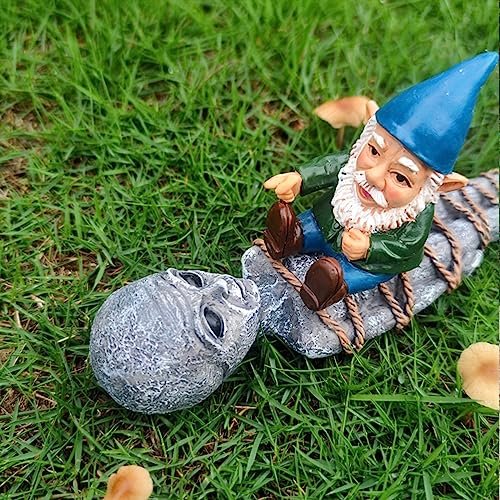 Qumhmup Garden Gnomes With Alien Figurine, Polyresin Naughty Gnome Statue For Patio Lawn Garden Porch Fence Outdoor Decoration, #TOP3
