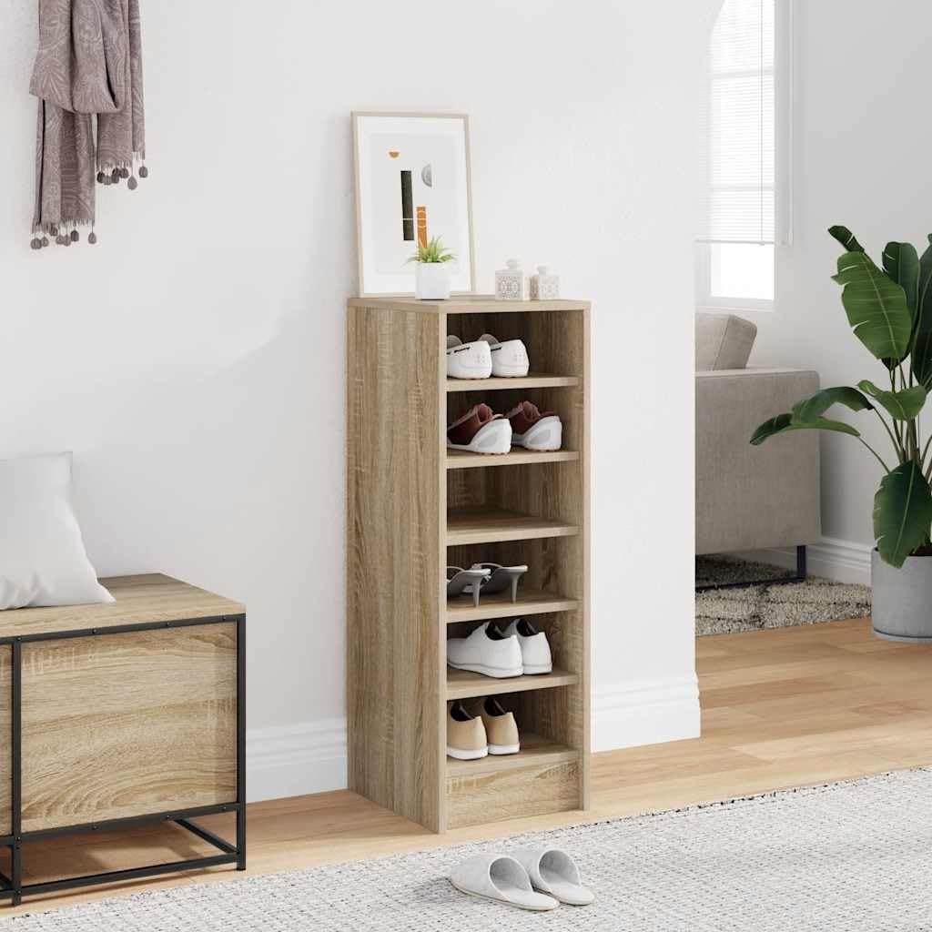 Schuhschrank Sonoma-Eiche Holzwerkstoff 31,5x35x90 cm mit 6 Fächern schuhregal schuhablage schuhkipper schuhständer schuhkommode schuhaufbewahrung platzsparend für Flur Diele Eingang