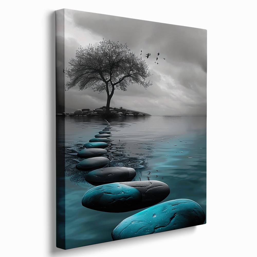 MODOJOART 2 Piezas De Lienzo Zen Para Pared, Flores Blancas Y Piedras Negras, Impresiones De Meditación, Lienzo De Arte Para Baño, Yoga, Meditación, Spa, Decoración De Habitación (obra De Arte-01, 20