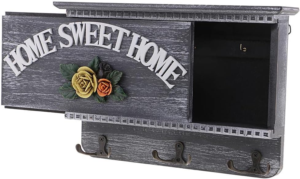 Vintage Wooden Key Box 7 Hooks | Wall Mounted Key Storage Cabinet | Organizer with Carving Decor | Perfect Housewarming Gift | 11.4 x 7.8 x 2.36inch - B, as described