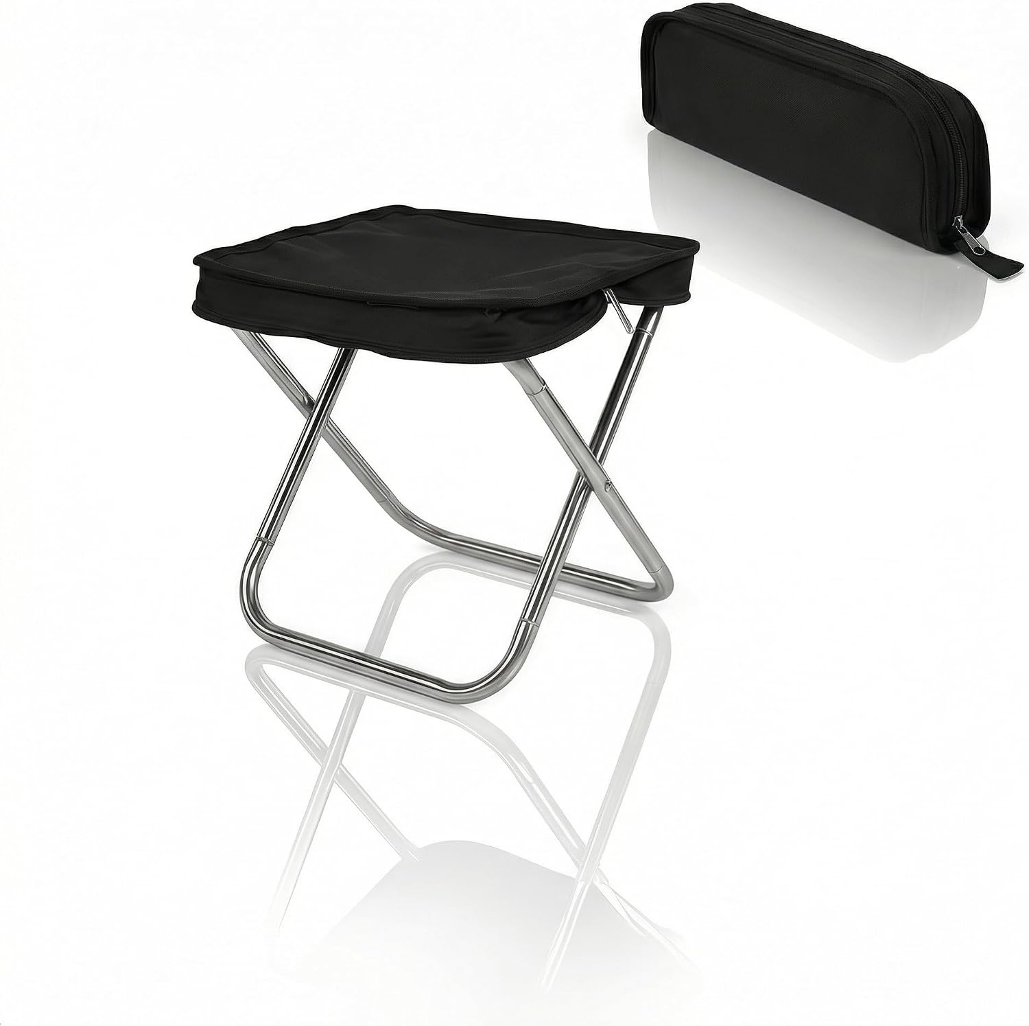 Foldable Backpack Stool for Adults - Portable Folding Stool with 350lb Capacity, 900D Oxford Fabric & Durable Spring-Linked Frame, Lightweight at 1.3lbs for Camping, Fishing, Travel (Black)