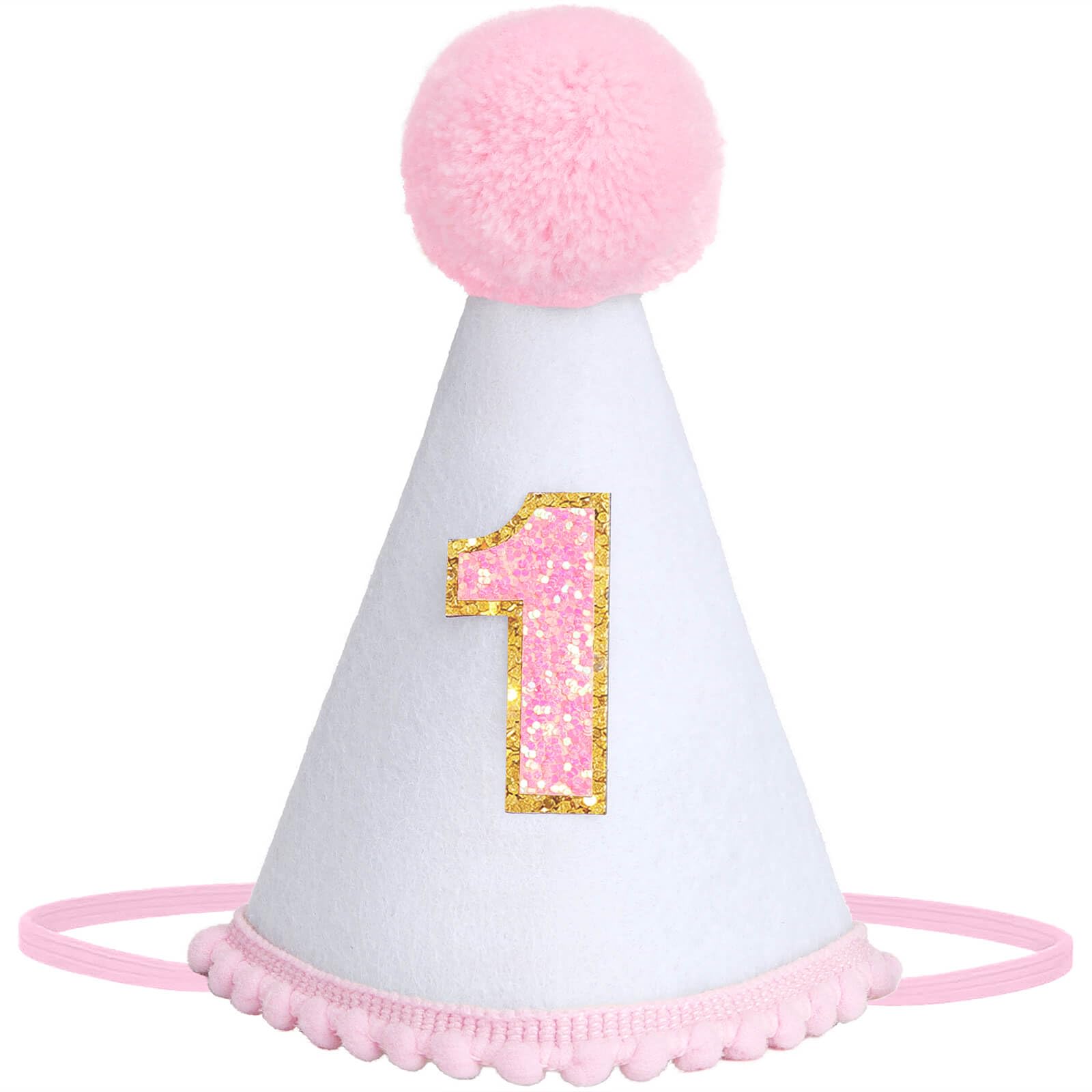 Dreshow Women's 1 Pack 1St Birthday Hat: A06 1St Birthday Baby Party Hat First Birthday Cone Party Hats With Pom Poms Cake Smash Photo Props Headwear Decor For Girls Boys