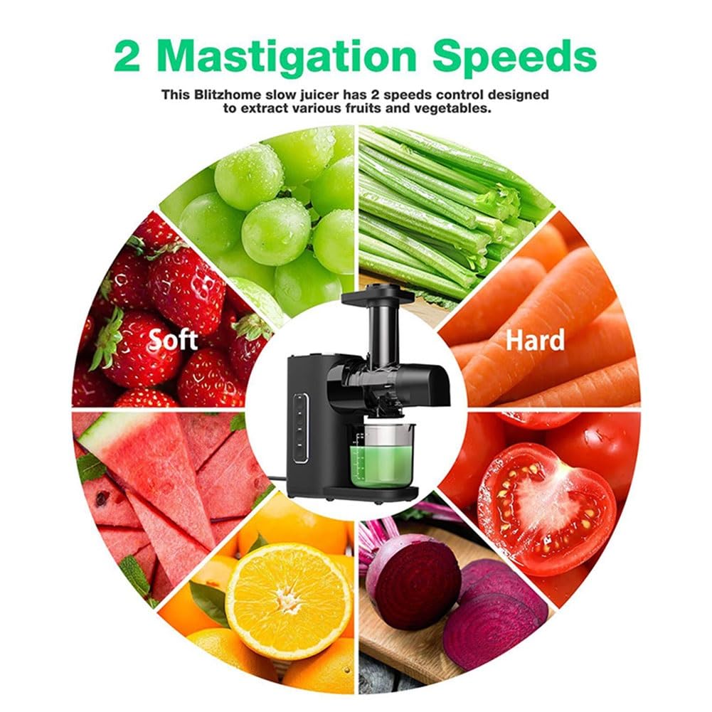 Estrattore di succo, Estrattore di succo lento, Estrattore di succo a freddo con funzione inversa con motore silenzioso, Estrattore di succo con 2 tazze e spazzola per frutta e verdura fresca e sana