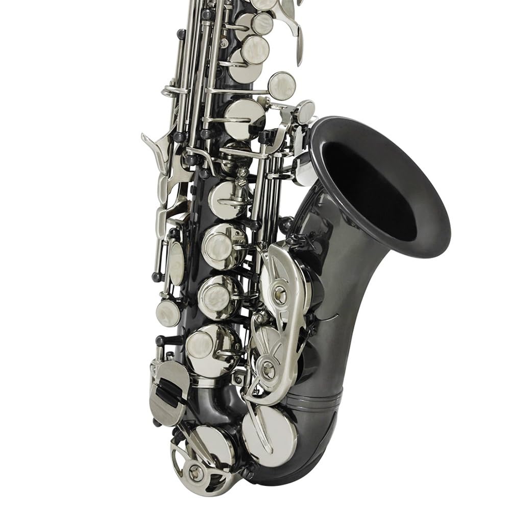 Sassofono soprano curvo in Si bemolle con custodia for il trasporto, bocchino, cuscinetti, ancia, kit di pulizia, tracolla, guanti bianchi, sax in Si bemolle for studenti principianti e musicisti inte