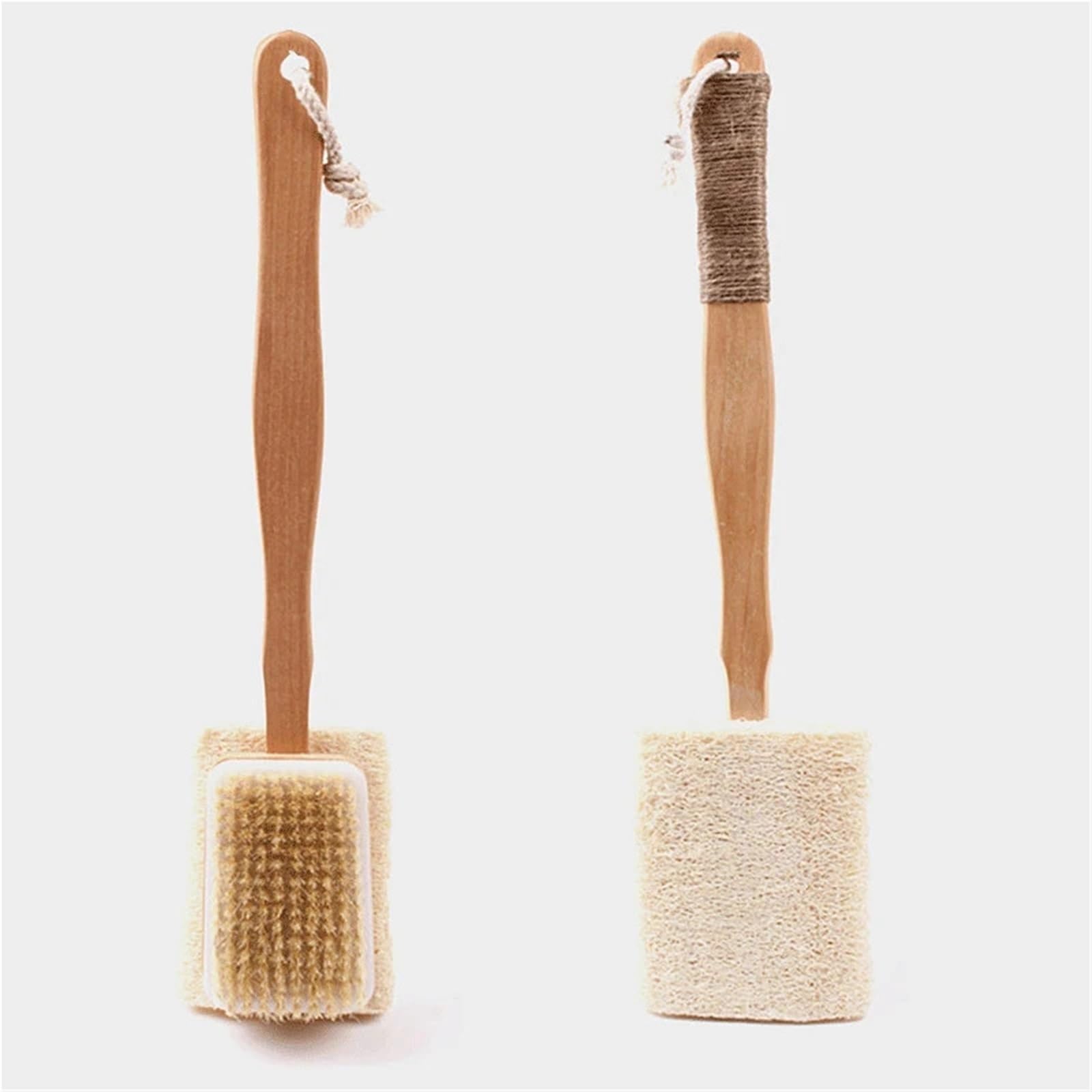 Cepillo de baño doble cara con mango largo madera