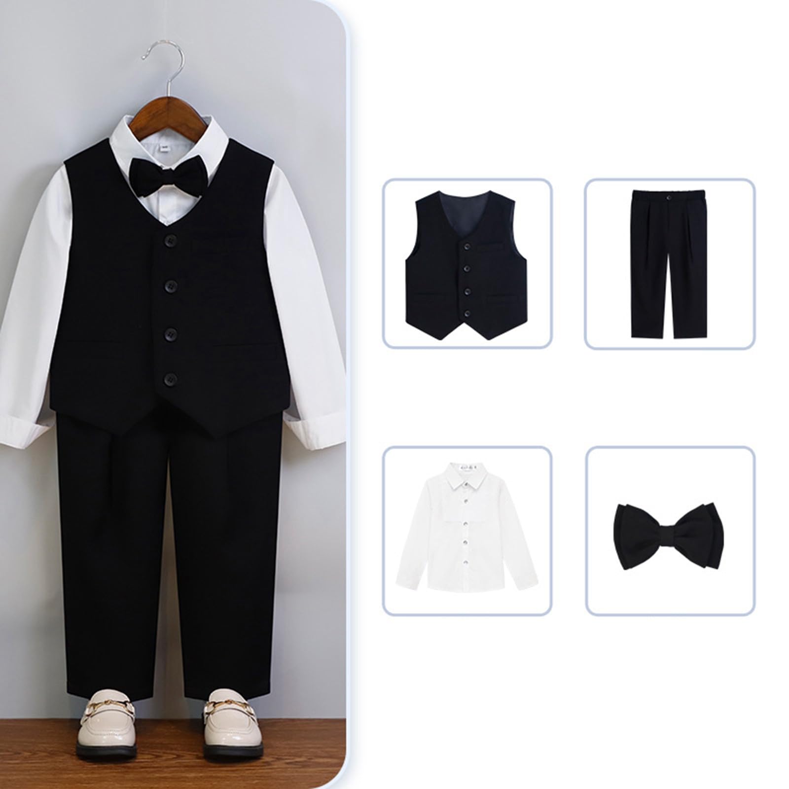 CháNdal NiñO - Elegante Traje Formal Infantil para Presentaciones y Eventos con Conjunto Completo de Chaqueta Camisa Pantalón y Corbata de